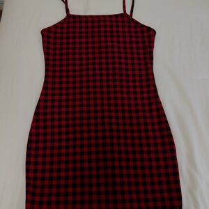 SHEIN Red and Black Plaid Mini Dress